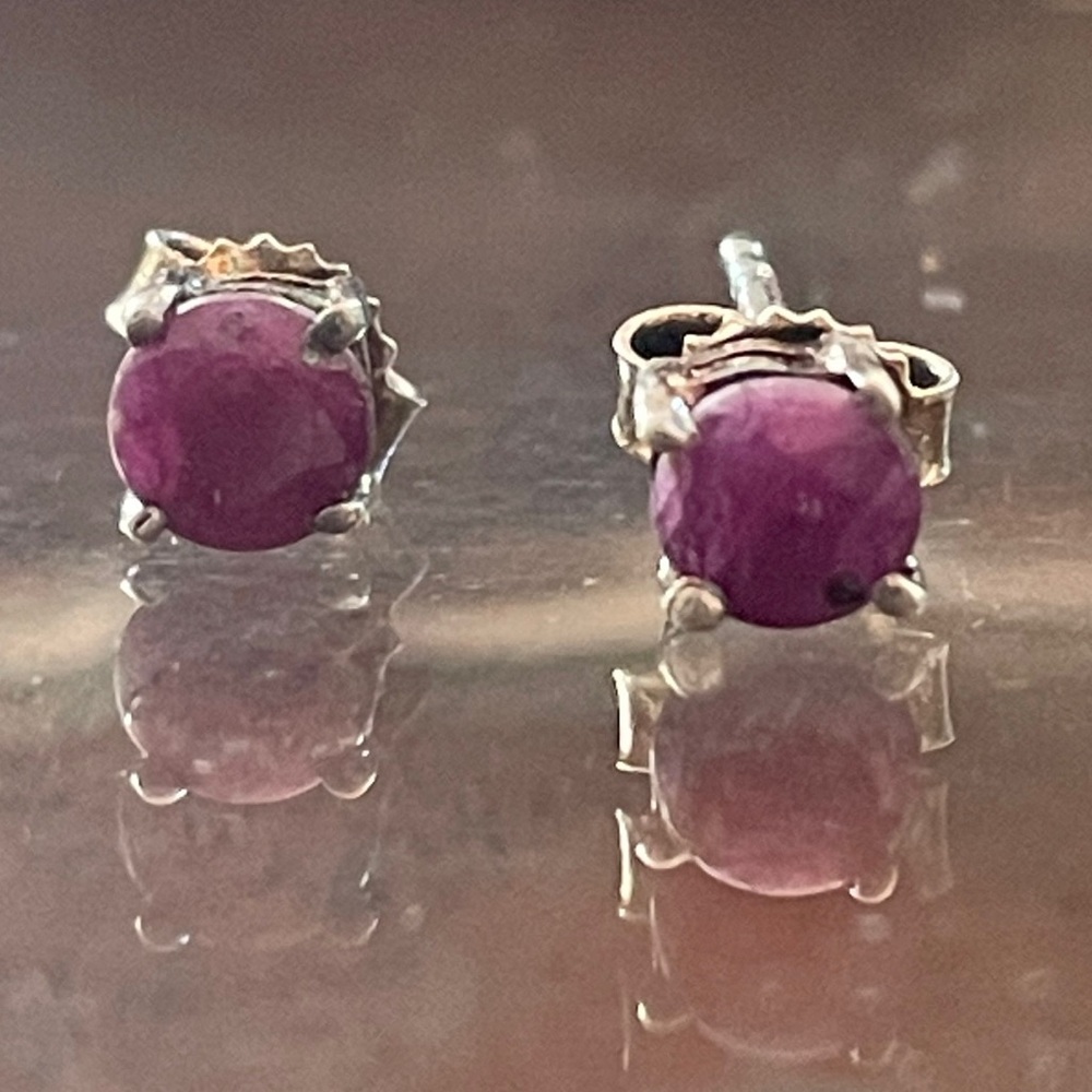 Sterling Silver And Natural Ruby Stud Earrings. - image 2
